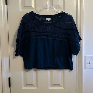 Pilcro Deep Blue Lace Detail Top